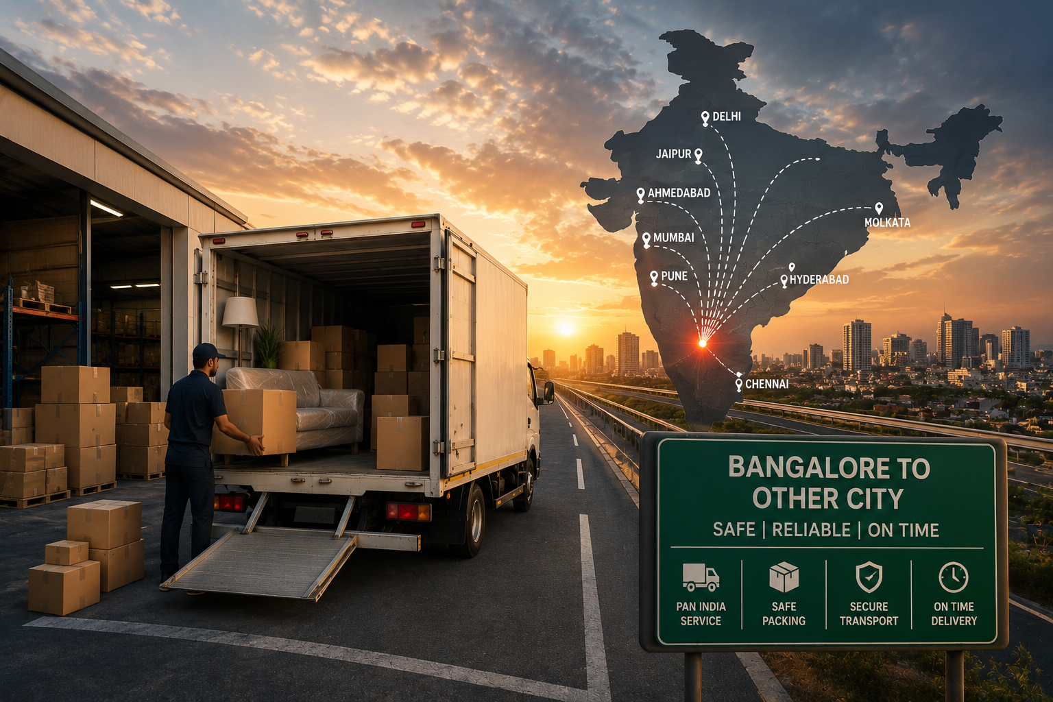 Intercity packers and movers from Bangalore to Hyderabad with planned packing and transport